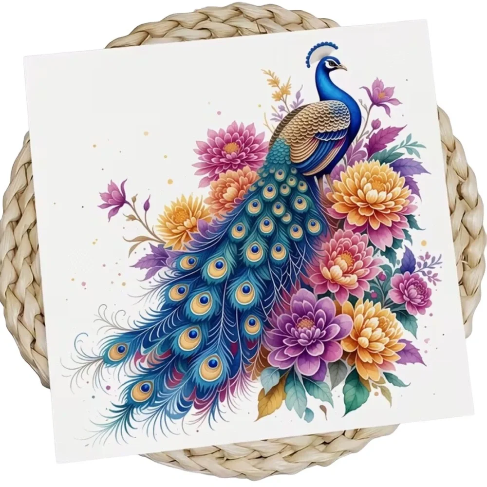 DIY Two (2) INDIVIDUAL Rainbow Peacock Floral Thick Tissue 1-ply Thick Napkins